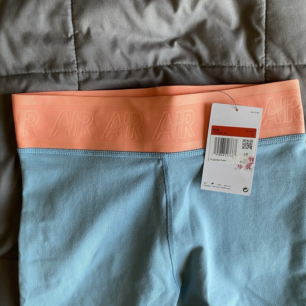 NWT Girls Large Nike Air Blue Teal Leggings Skinny Tight Athletic Orange Sporty - Picture 4 of 9
